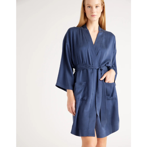 Quince Other - Quince 100% Washable Silk Robe-Indigo Blue-Women One Size